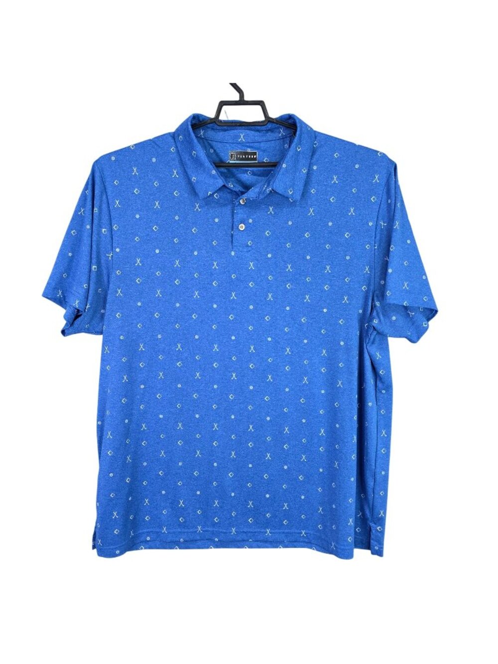 Mens PGA Tour Blue Golf Patterned Polo Shirt Golf Short Sleeve Polyester XXL